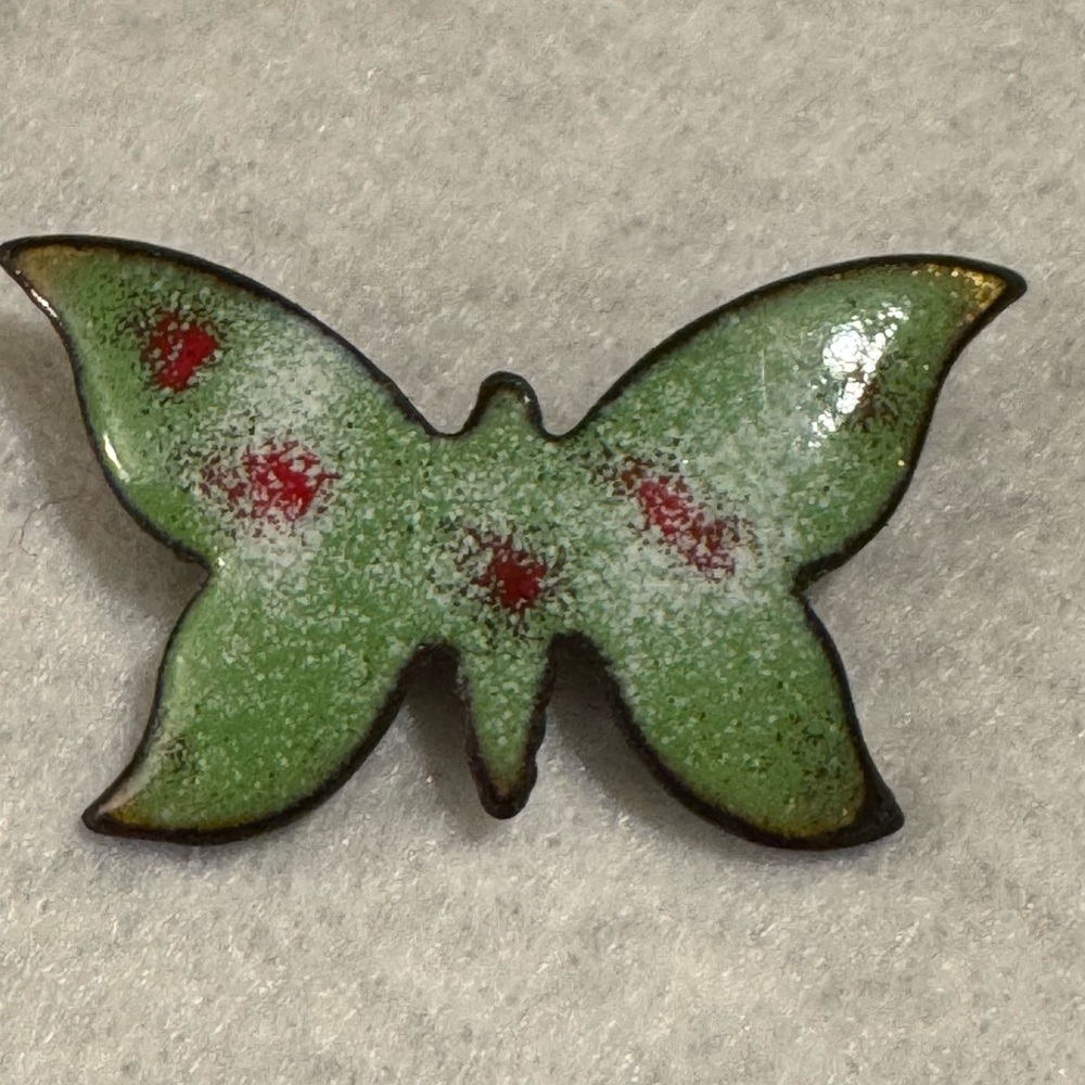 Vintage Green and red enamel butterfly brooch